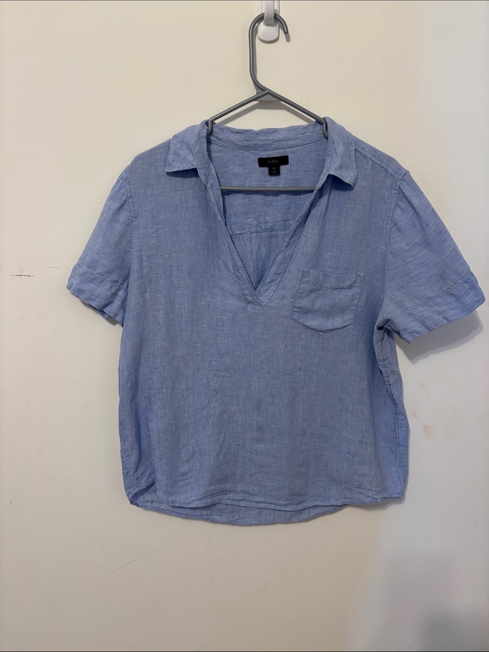 J. Crew Light Blue Short-Sleeve Linen-Blend Button-Down Shirt